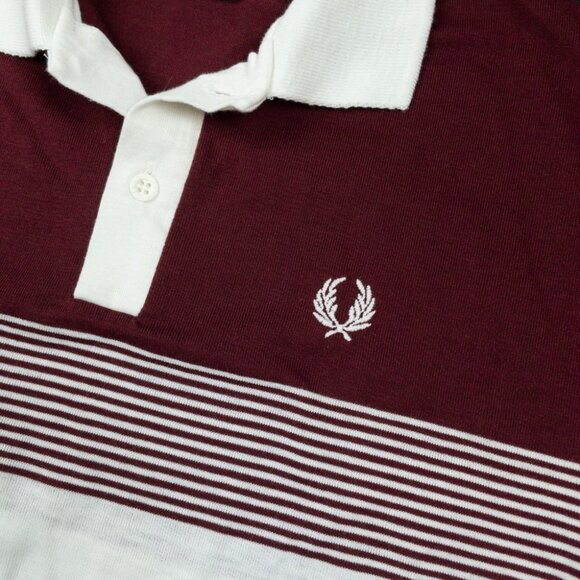 Fred Perry Polo Shirt Men's XL Striped Burgundy White Sportswear Made in USA 80s - Picture 5 of 12